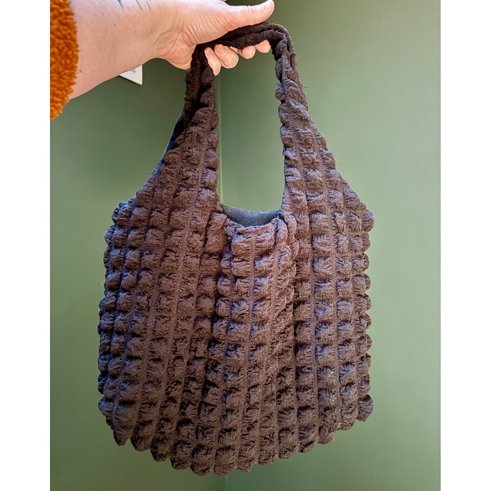 Unique Textured Tote Bag Dark Brown Waffle Knit Hobo Shoulder‎ Bag